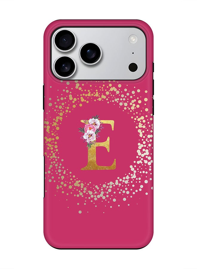 Stylizedd Tough Pro Magnetic Case for iPhone 17 Pro Max, Dual Layer hybrid PC + TPU Mobile Cover Matte - Custom Monogram Floral - E ( Deep Pink )
