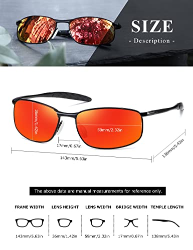 AEVOGUE Polarized Sunglasses For Men Rectangle Metal Frame Retro Sun Glasses AE0395 (Black Frame Mirror Red Lens, 59) - Image 3
