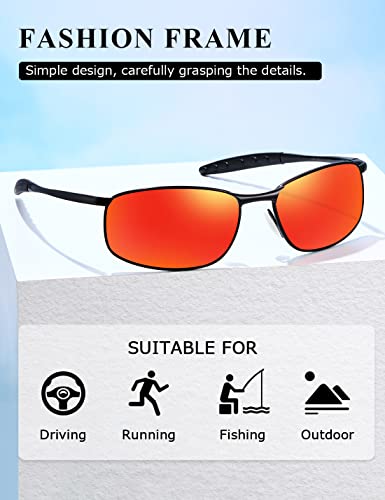 AEVOGUE Polarized Sunglasses For Men Rectangle Metal Frame Retro Sun Glasses AE0395 (Black Frame Mirror Red Lens, 59) - Image 5