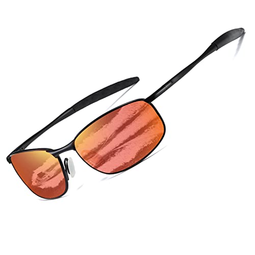 AEVOGUE Polarized Sunglasses For Men Rectangle Metal Frame Retro Sun Glasses AE0395 (Black Frame Mirror Red Lens, 59) - Image 1