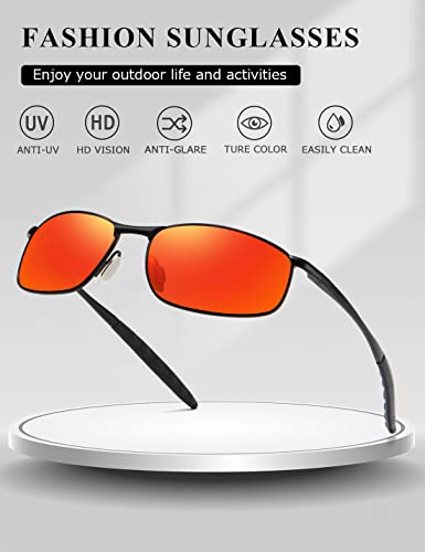 AEVOGUE Polarized Sunglasses For Men Rectangle Metal Frame Retro Sun Glasses AE0395 (Black Frame Mirror Red Lens, 59) - Image 4
