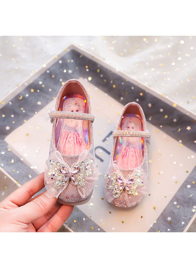 Girl's Leather Shoes Spring New Children's Elsa Princess Flats Little Girl Soft Sole Baby