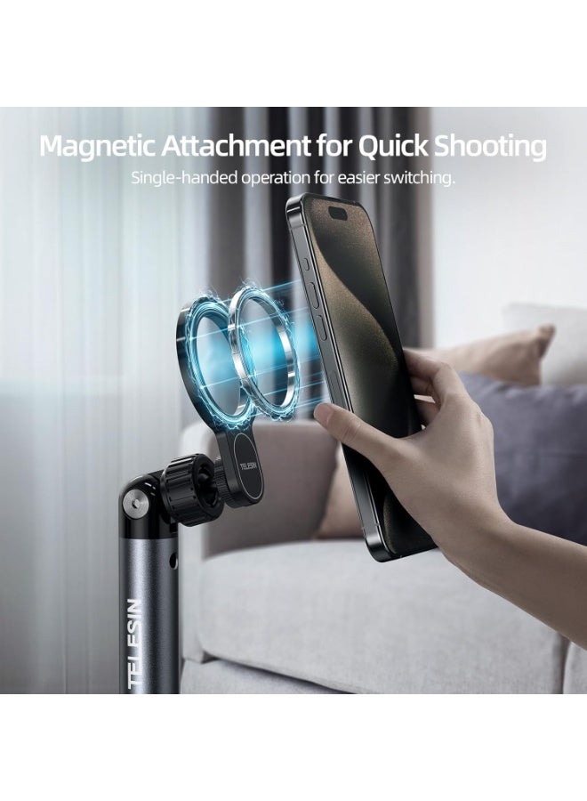 TELESIN TELESIN Magnetic Phone Floor Stand – 360° Adjustable Tripod with 1.6M Height, Strong N52 Magnet Mount for iPhone, Android, Recording & Livestreaming - Image 3