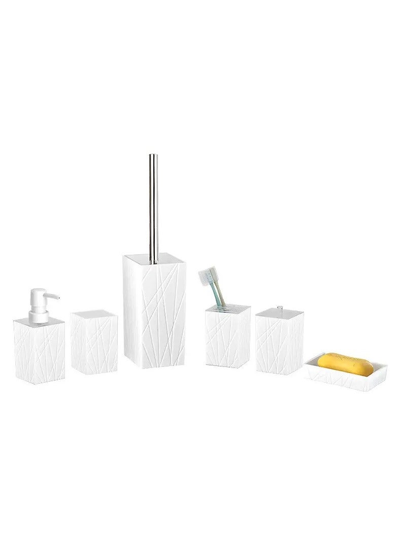 Bathroom Accessories Set 6-Piece Plastic Gift Set with Toilet Brush Holder, Toothbrush Holder, Toothbrush Cup, Soap Dispenser, Soap Dish(Clear) - Image 1