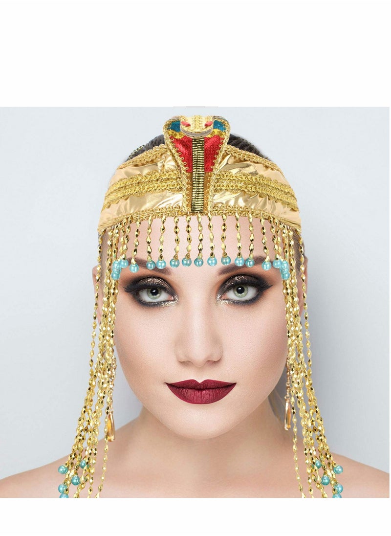 Excefore - Women's Egyptian Headband Crown Snake Beaded Headpiece Girl's Costume Accessory Headdress for Masquerade Ball and Cosplay Party, One Size - Image 1