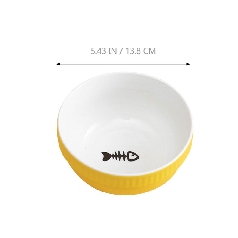 Ergonomic Tilted Hanging Ceramic Pet Bowl Set with Iron Stand Yellow Fishbone Design - Image 3