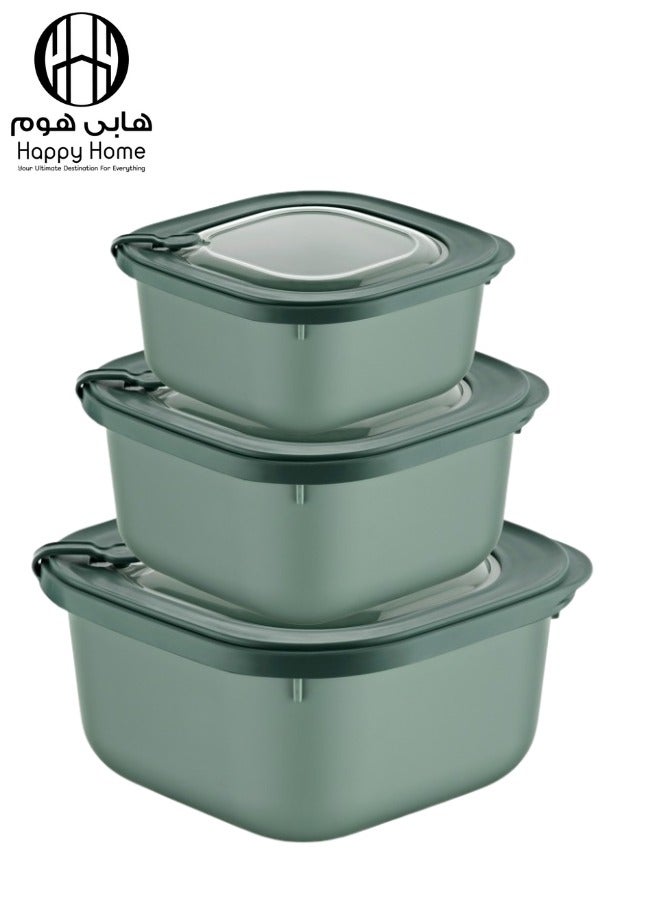 3-Piece Food Storage Container Set with Airtight Lids – 600 ml, 1100 ml, 1800 ml – Microwave and Freezer Safe – Ideal for Storing Meals, Salads, Meat, Vegetables, Fruits, and Legumes – Food-Safe Material, Easy to Clean, Practical and Stylish Kitchen Design