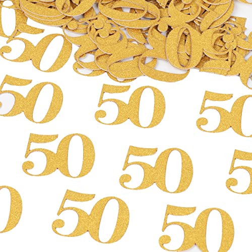 Hrovsur Gold 50 Confetti for Table - 50th Birthday Party Decorations, 100 Pieces, Gold Cardboard, Metallic Number 50 - Image 1