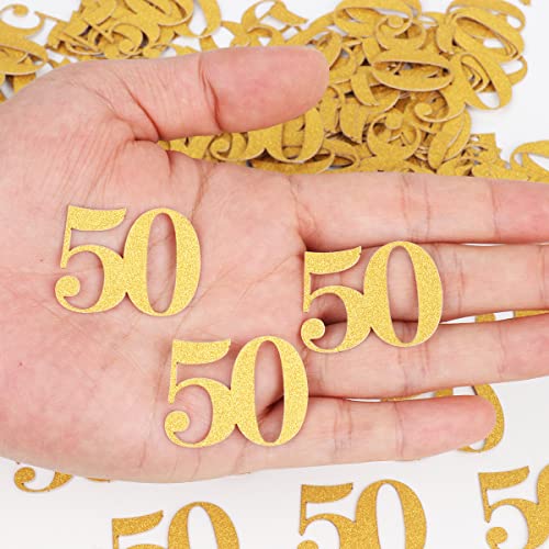 Hrovsur Gold 50 Confetti for Table - 50th Birthday Party Decorations, 100 Pieces, Gold Cardboard, Metallic Number 50 - Image 3