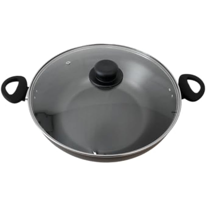 Aluminium 32Cm125 Inches Wok With Glass Lid Dual Handles NonStick Dishwasher Safe Asian And Indian Cuisine Karahi Pan Gas Electric Halogen Radiant Hob Safe Uk Manufactured - Image 3