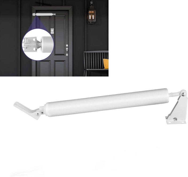 Dluno 1 Set White Screen Door Closers, Storm Door Closer Heavy Duty Screen Door Shock Adjustable Cushion Speed Screen Door Pneumatic Closer, Screen Security Doors Storm Door Shocks Smooth Door Closer - Image 1