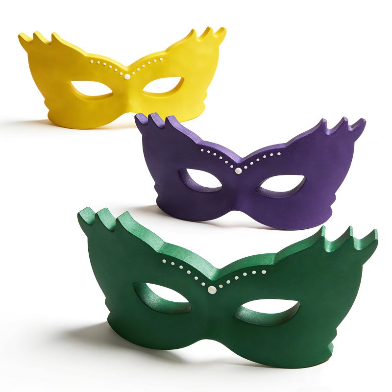 SNILOAW 3PCS Mardi Gras Mask Decorations Wooden Mask Table Sign Mardi Gras Centerpiece Block Mardi Gras Tiered Tray Tabletop Decor for Office, Dining Room Masquerade Party - Image 1