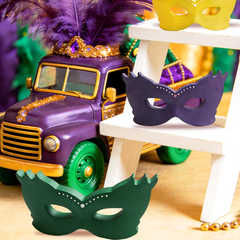 SNILOAW 3PCS Mardi Gras Mask Decorations Wooden Mask Table Sign Mardi Gras Centerpiece Block Mardi Gras Tiered Tray Tabletop Decor for Office, Dining Room Masquerade Party - Image 5