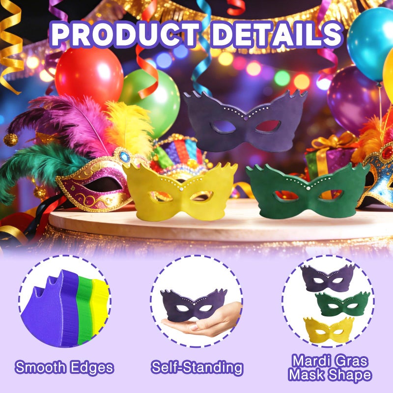 SNILOAW 3PCS Mardi Gras Mask Decorations Wooden Mask Table Sign Mardi Gras Centerpiece Block Mardi Gras Tiered Tray Tabletop Decor for Office, Dining Room Masquerade Party - Image 3