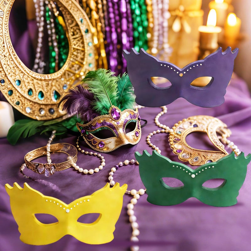 SNILOAW 3PCS Mardi Gras Mask Decorations Wooden Mask Table Sign Mardi Gras Centerpiece Block Mardi Gras Tiered Tray Tabletop Decor for Office, Dining Room Masquerade Party - Image 4