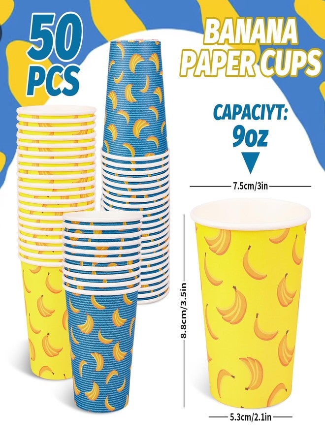 JarThenaAMCS Banana Cartoon Paper Cups Party Favor Cups 9 Oz Blue Yellow Disposable Drinking Cup for Kids Baby Shower Birthday Party Supplies, 50 Pcs - Image 2