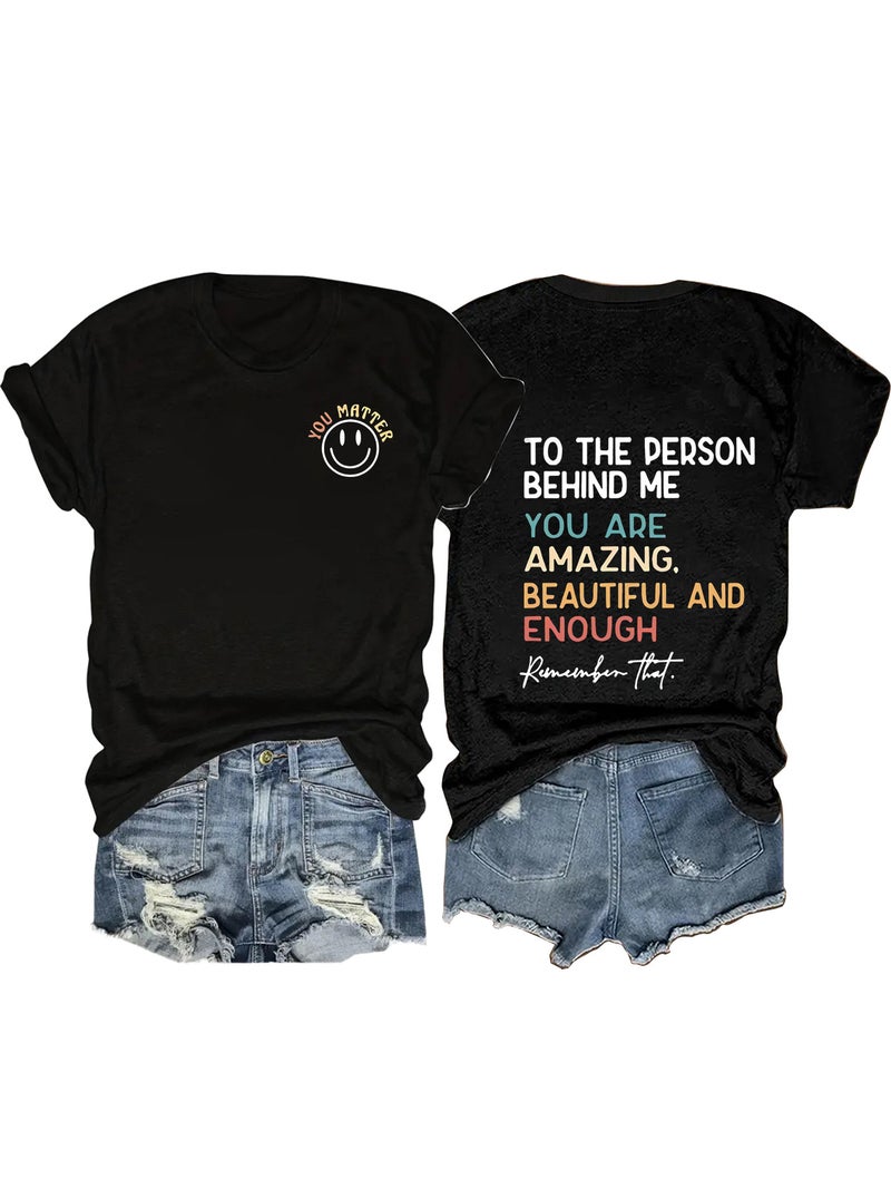 Europe and the United States summer womens TO THE YOU smiley face printing round neck short sleeve T-shirt casual fashion T-shirt foreign trade explosions Black - Image 1