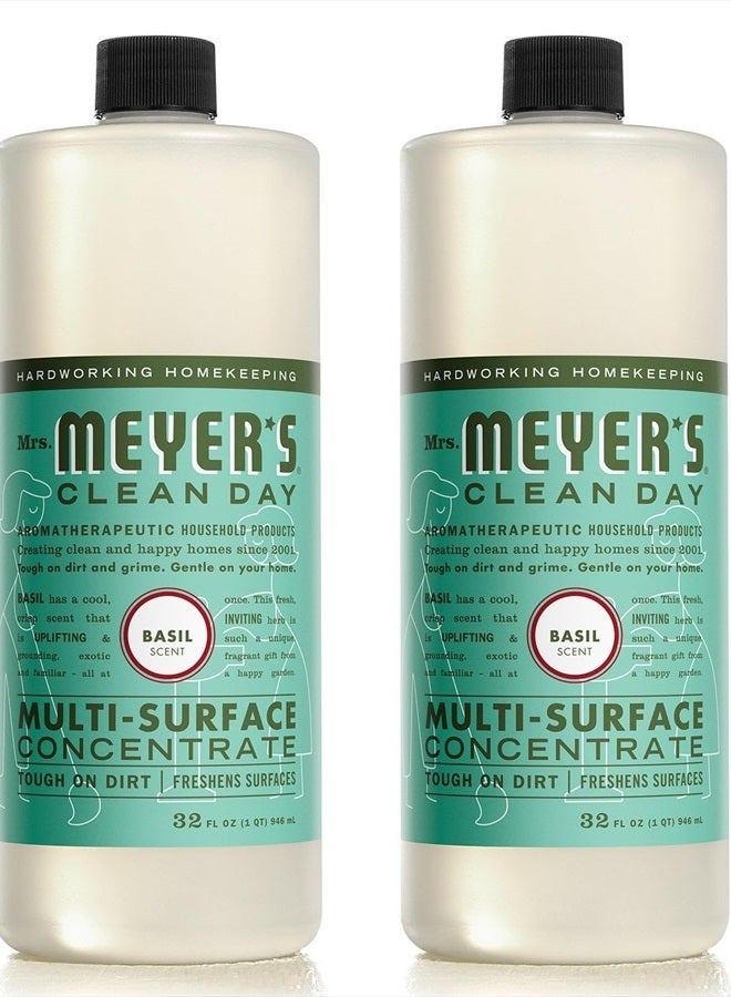 Mrs. Meyer's Clean Day Multi-Surface Cleaner Concentrate, Use to Clean Floors, Tile, Counters, Basil, 32 fl. oz - Pack of 2