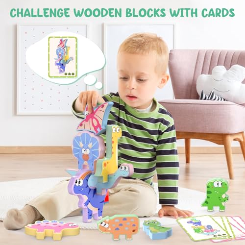 Zeoddler Montessori Toys for Toddlers 10 Pack Wooden Dinosaur Stacking Blocks Sorting Stacking Preschool Learning Activities Gift for Boys Girls - Image 5