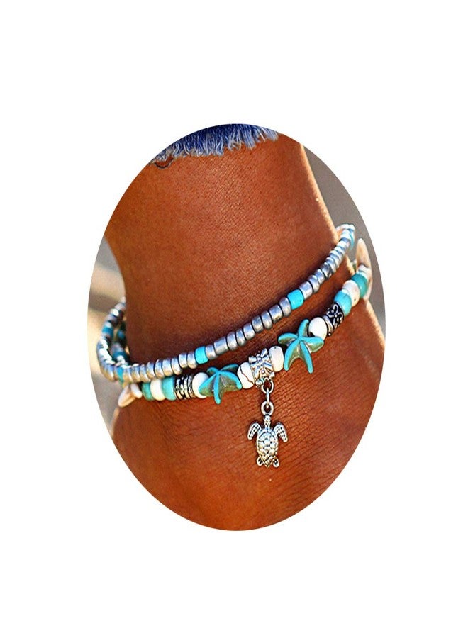 Softones Blue Starfish Turtle Anklet Multilayer Charm Beads Sea Handmade Boho Anklet Foot Jewelry for Women - Image 3