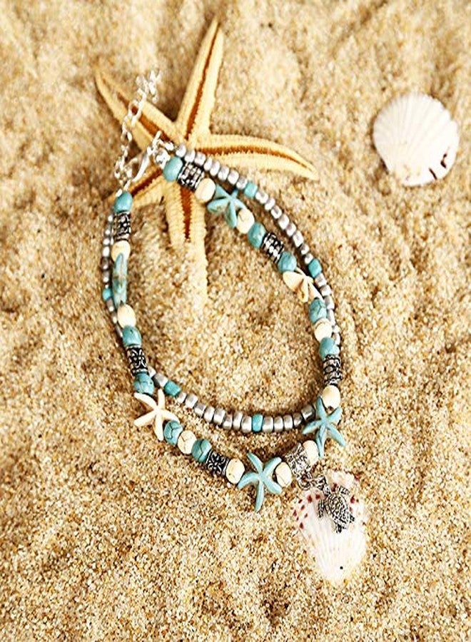 Softones Blue Starfish Turtle Anklet Multilayer Charm Beads Sea Handmade Boho Anklet Foot Jewelry for Women - Image 4
