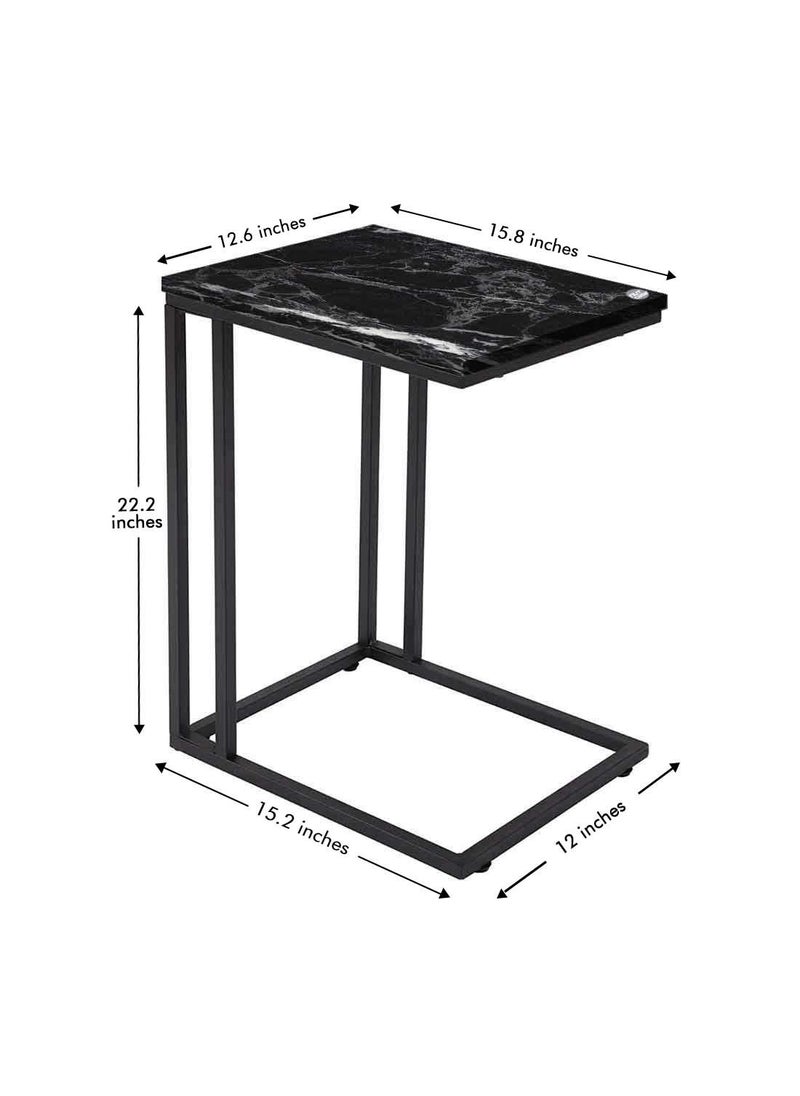 Nutcase Nutcase Wood C Shaped Digital Print Not Real Marble Side Tables for Living Room Black Effect  - Image 3