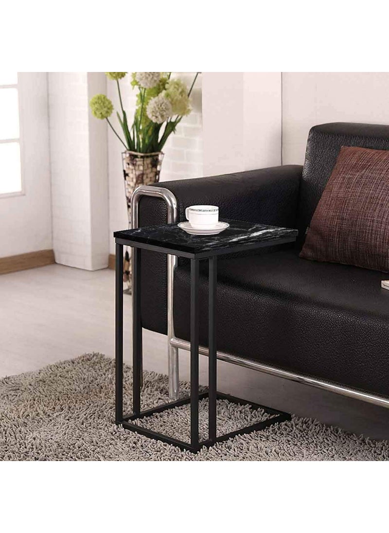 Nutcase Nutcase Wood C Shaped Digital Print Not Real Marble Side Tables for Living Room Black Effect  - Image 4