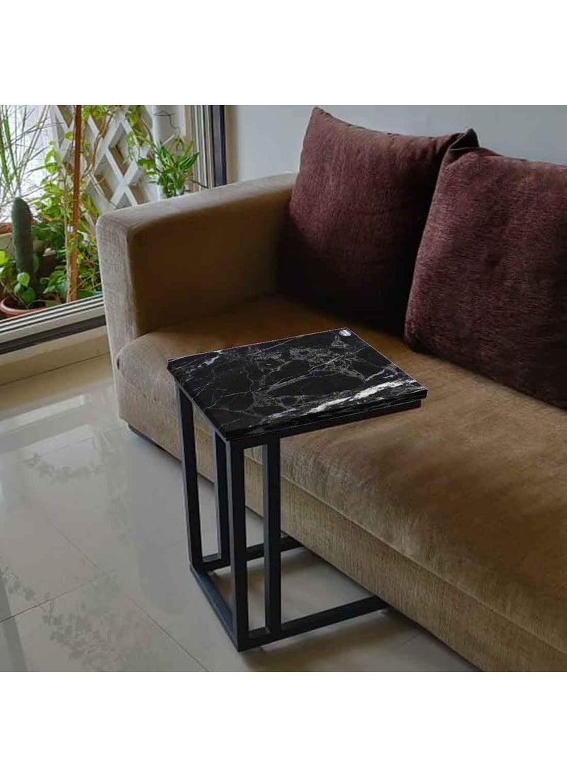 Nutcase Nutcase Wood C Shaped Digital Print Not Real Marble Side Tables for Living Room Black Effect  - Image 5