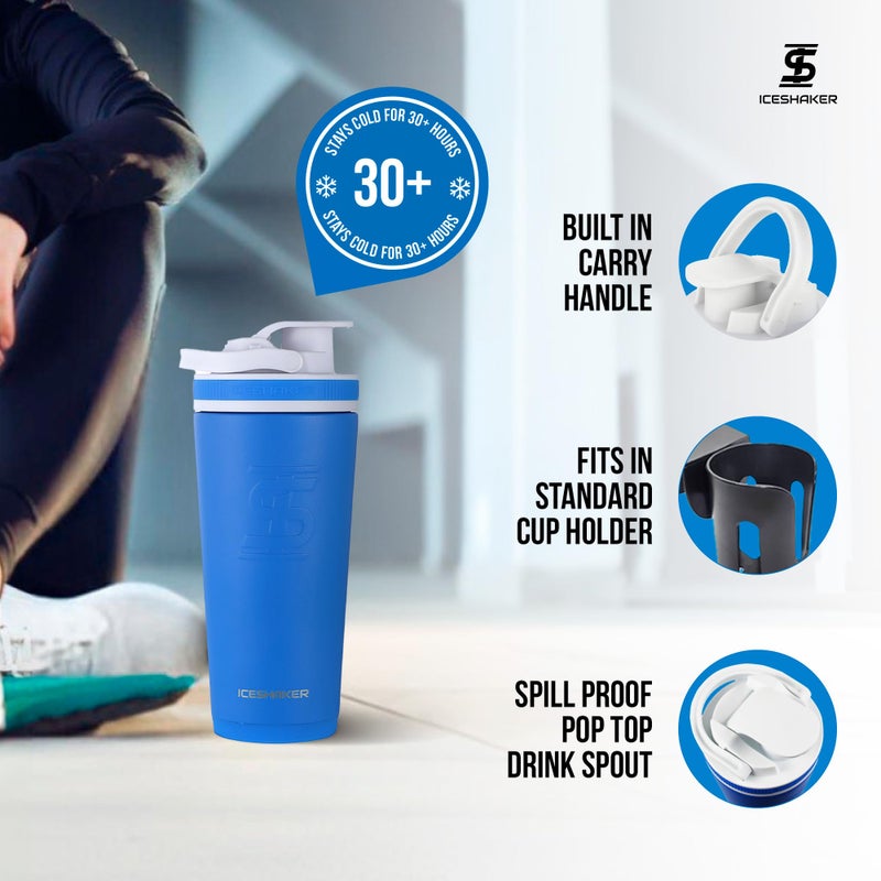 Ice Shaker Insulated Stainless Steel Shaker Bottle | 26oz, Royal | Cold for 30+ Hours | Insulated Cup with Twist-on Agitator | Odor-Free Bottle for Protein Shakes, Water, Smoothies, Cocktails - Image 3