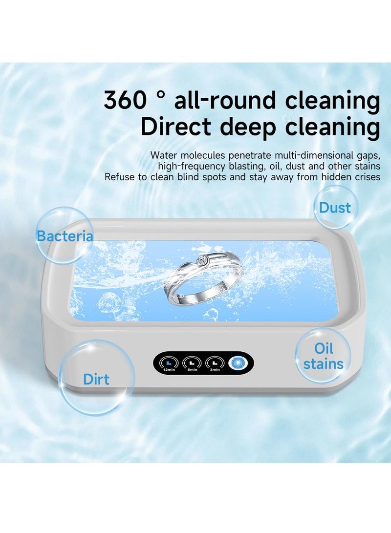 Ultrasonic Jewelry Cleaner - 47KHz Jewelry Cleaner Ultrasonic Machine with 3 Timer Modes, Portable Ultrasonic Cleaner Machine for Jewelry, Eyeglasses, Rings, Watches, Dentures, Retainer, Razors - Image 2