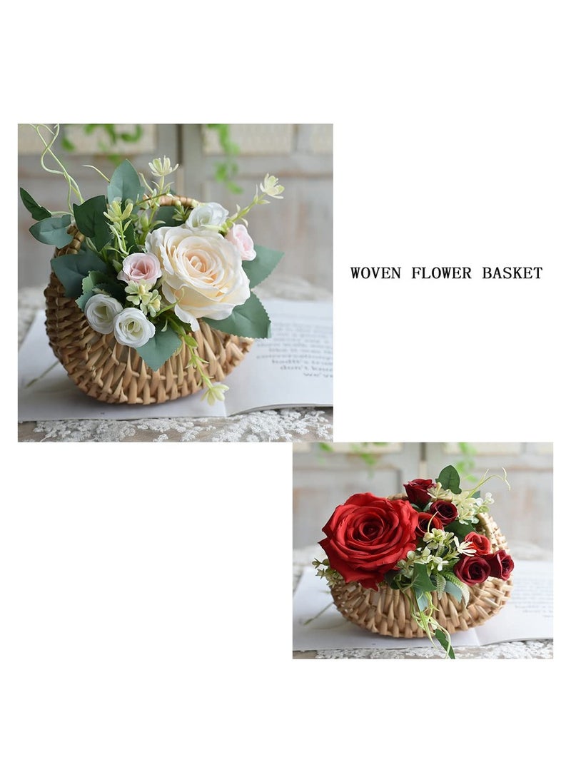 SYOSI 2 Pcs Small Basket with Handle Rattan Half Moon Wicker Basket Willow Straw Basket Small Woven Basket with Handle Wedding Flower Girl Baskets Sturdy Picnic Basket for Garden Storage Home Decor  - Image 4