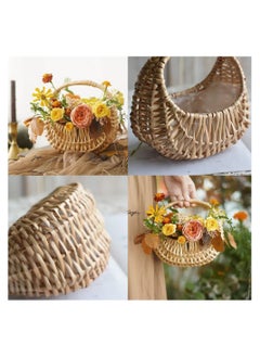SYOSI 2 Pcs Small Basket with Handle Rattan Half Moon Wicker Basket Willow Straw Basket Small Woven Basket with Handle Wedding Flower Girl Baskets Sturdy Picnic Basket for Garden Storage Home Decor  - Image 3