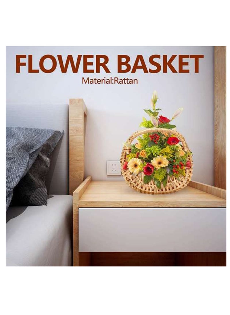 SYOSI 2 Pcs Small Basket with Handle Rattan Half Moon Wicker Basket Willow Straw Basket Small Woven Basket with Handle Wedding Flower Girl Baskets Sturdy Picnic Basket for Garden Storage Home Decor  - Image 2