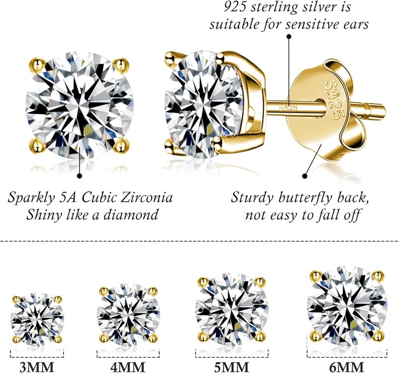 Fcebsty Store 925 Sterling Silver Stud earrings Set | White Gold Plated Hypoallergenic Stud Earrings | Cubic Zirconia Stud Earrings for Women (2mm,3mm,4mm,5mm,6mm,7mm) 8 CZ colors options - Image 2