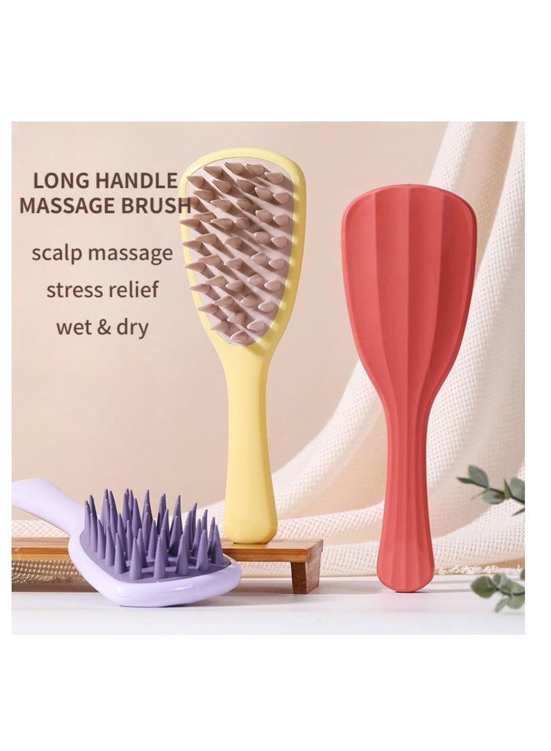 Excefore Soft Silicone Hair Brush, 3 Pack Scalp Care Brush, Massage Brush, Hair Brush for Hair Growth, Wet & Dry Use Brush for Exfoliator & Dandruff Scrub Away, Red, Yellow, Purple - Image 1