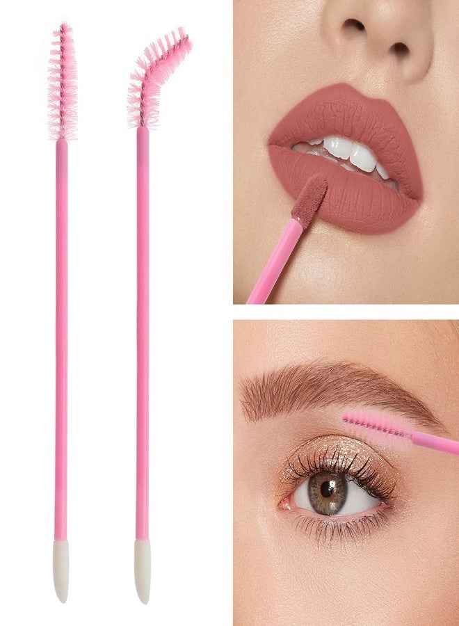 MyAoKuE-UP 100Pcs Disposable Mascara Wands Spoolie Brush Double-Ended Dual Mascara Brush Spoolie Lip Brush Makeup Grooming Tool (Nylon Light Pink,100) - Image 2