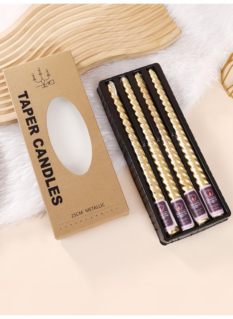 4pcs Gold Boxed European Style Tapered Metallic Twisted Candles for Home, Romantic Wedding, Birthday Decoration - Image 1