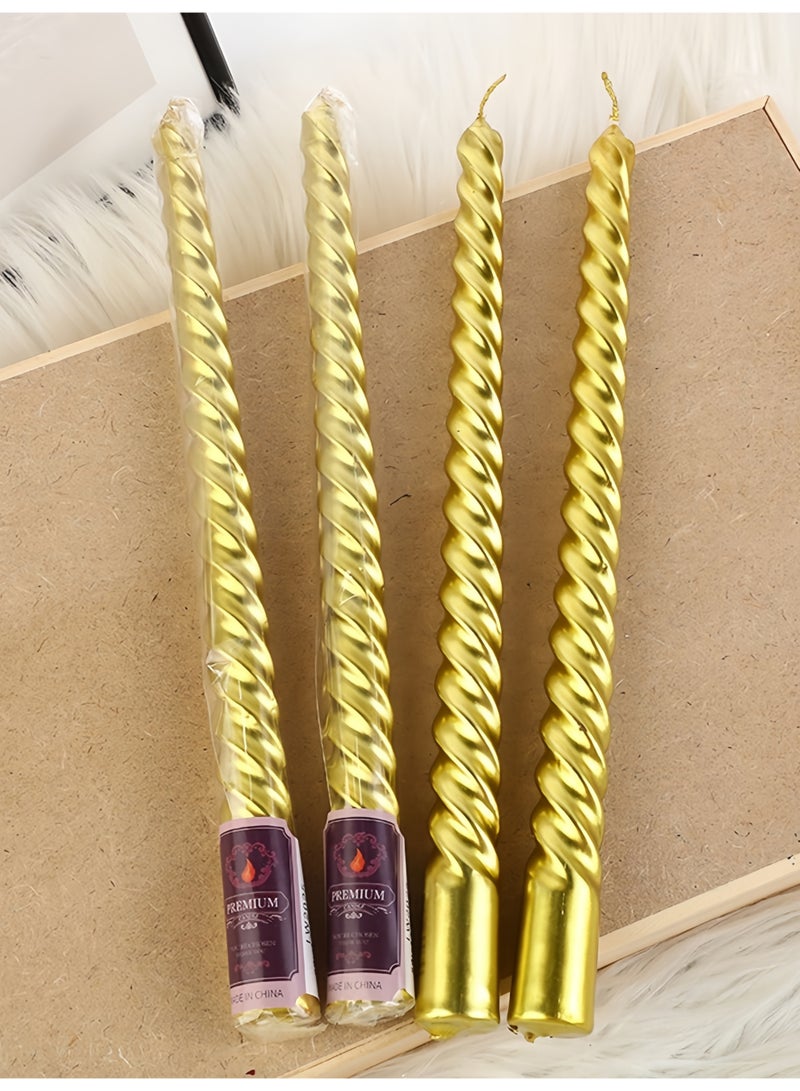 4pcs Gold Boxed European Style Tapered Metallic Twisted Candles for Home, Romantic Wedding, Birthday Decoration - Image 2