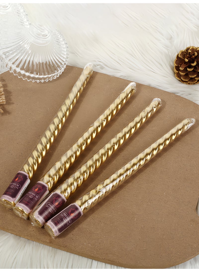4pcs Gold Boxed European Style Tapered Metallic Twisted Candles for Home, Romantic Wedding, Birthday Decoration - Image 3