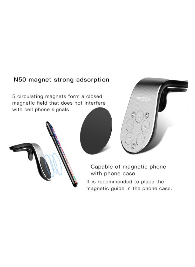 Yesido - C64 New N50 Magnetic Magnet Car Outlet Air Vent Mobile Phone Holder For Car Black - Image 1