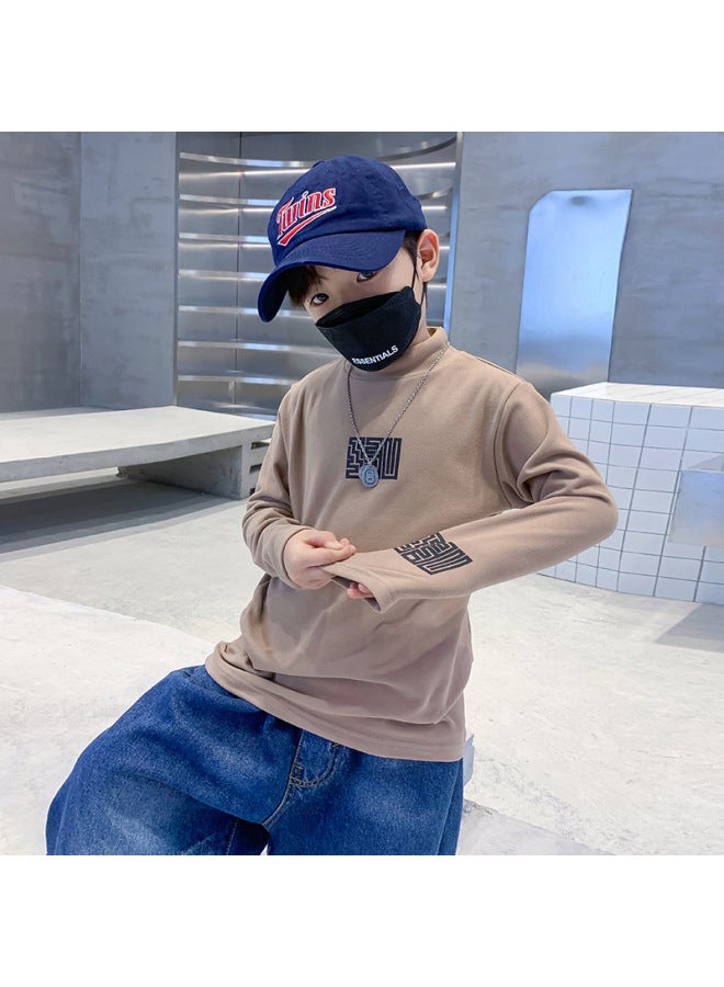 Trendy Brand Boys' Half-high Collar Velvet Base Shirt Winter New Children's Inner T-shirt Middle And Big Children's Base Shirt
