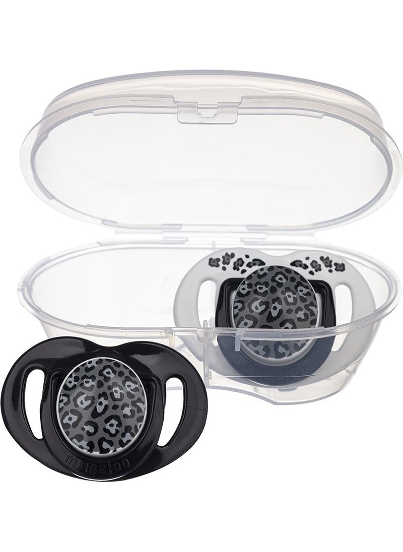 Mamajoo - Sterilization & Storage Box Silicone Orthodontic Double Pacifier Anthracite Leopard / 6 Months + - Image 1