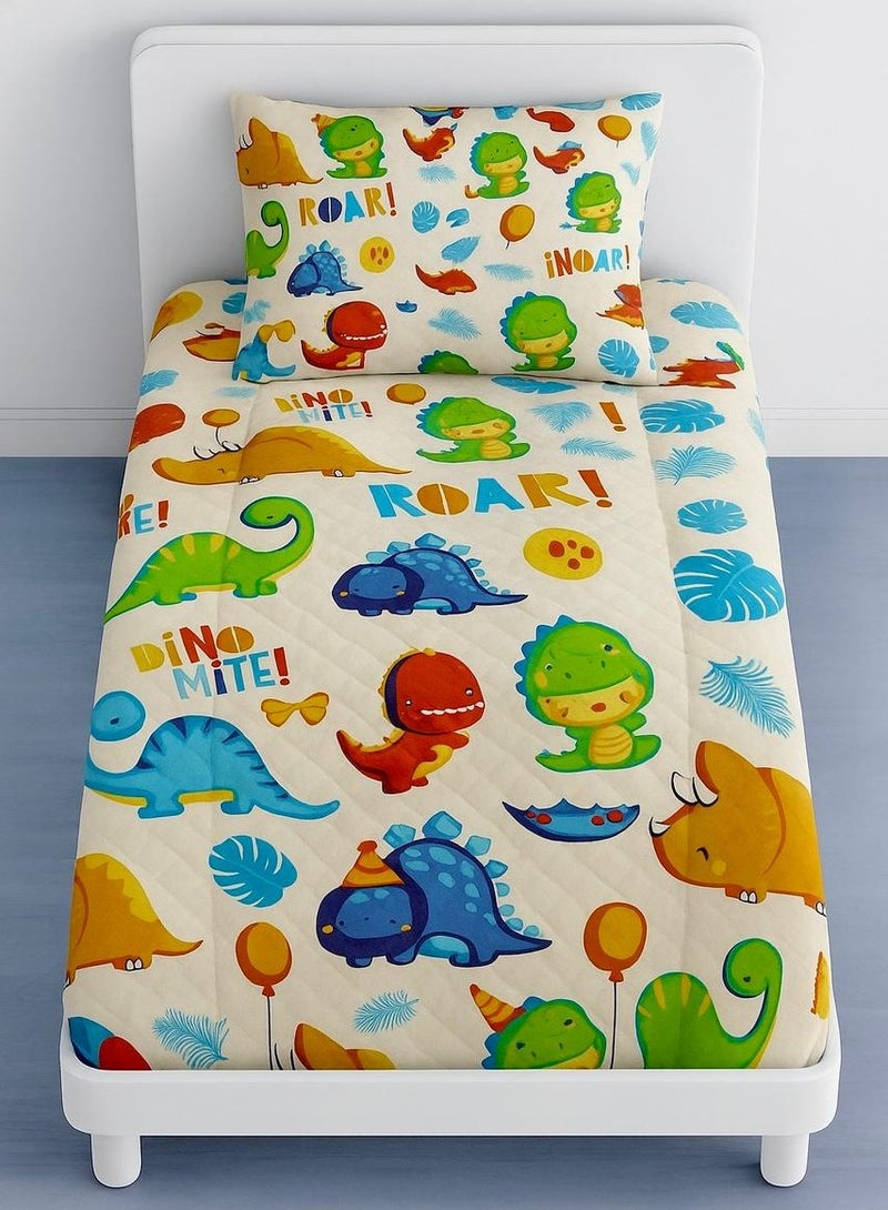 Yarlin-Bed Set (Fitted Bedsheet for 120 cm beds and Small Pillowcase (Little Dino) Design