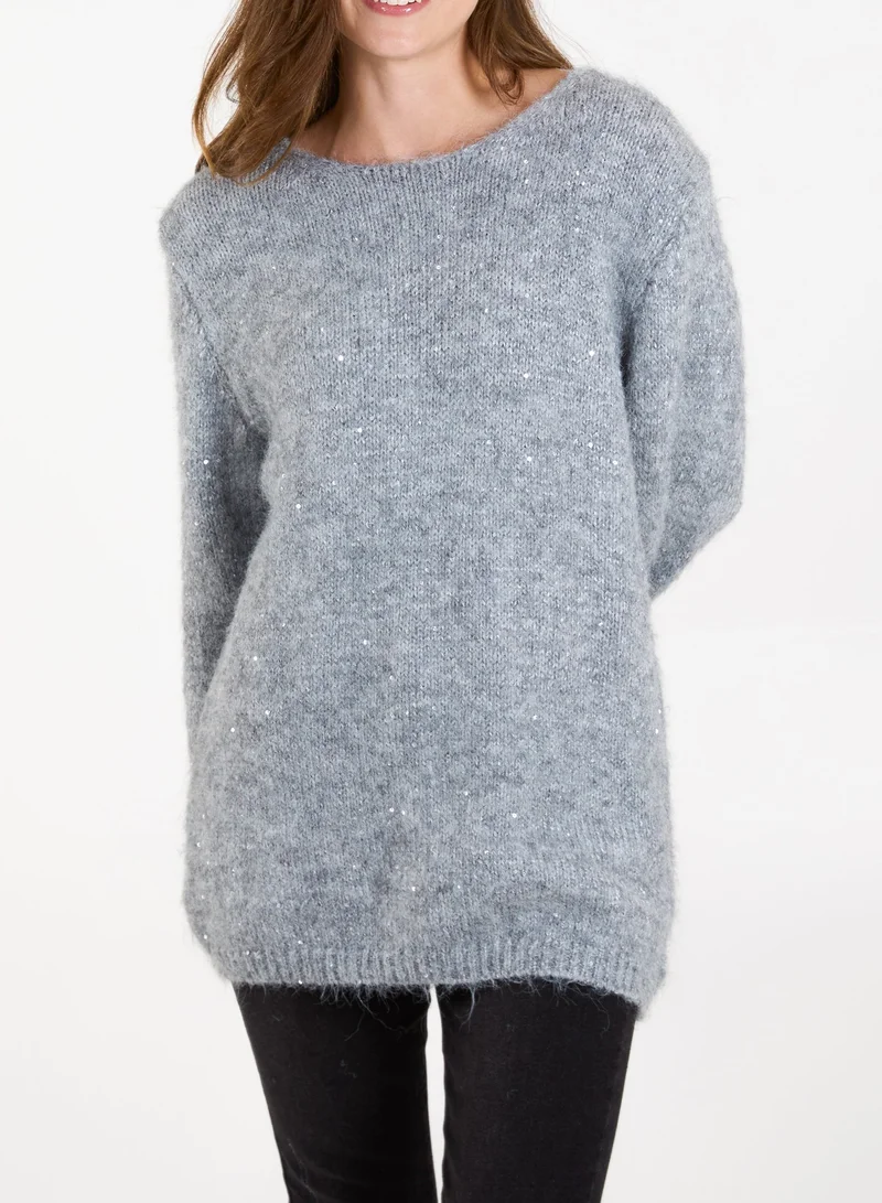 Blue Vanilla Fluffy Sequin Knit Jumper
