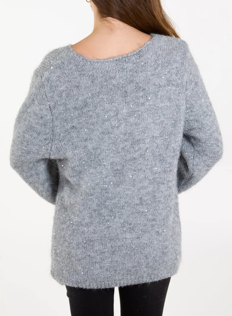 Blue Vanilla Fluffy Sequin Knit Jumper