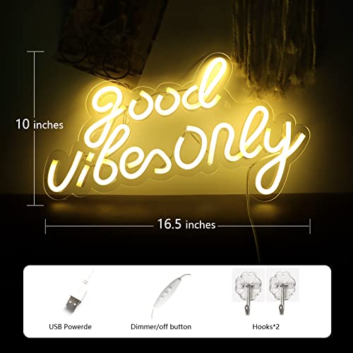 JFLLamp Good Vibes Only Neon Signs for Wall Decor Neon Lights Led Signs Suitable for Living Beer Bar Game Room Hotel Birthday Party Restaurant Christmas Unique Gift for Lover, 16.5*10 Inch(Warm White) - Image 3
