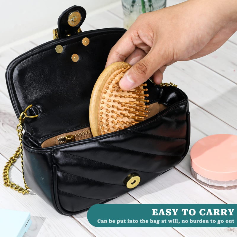 Sliverdew Bamboo Brush for Hair Growth, Natural Wooden Scalp Brush Mini Hair Scalp Massager Bamboo Bristles Detangling Hairbrush for Women, No Handle Design, Anti-Static Round Wood Pins - Image 3