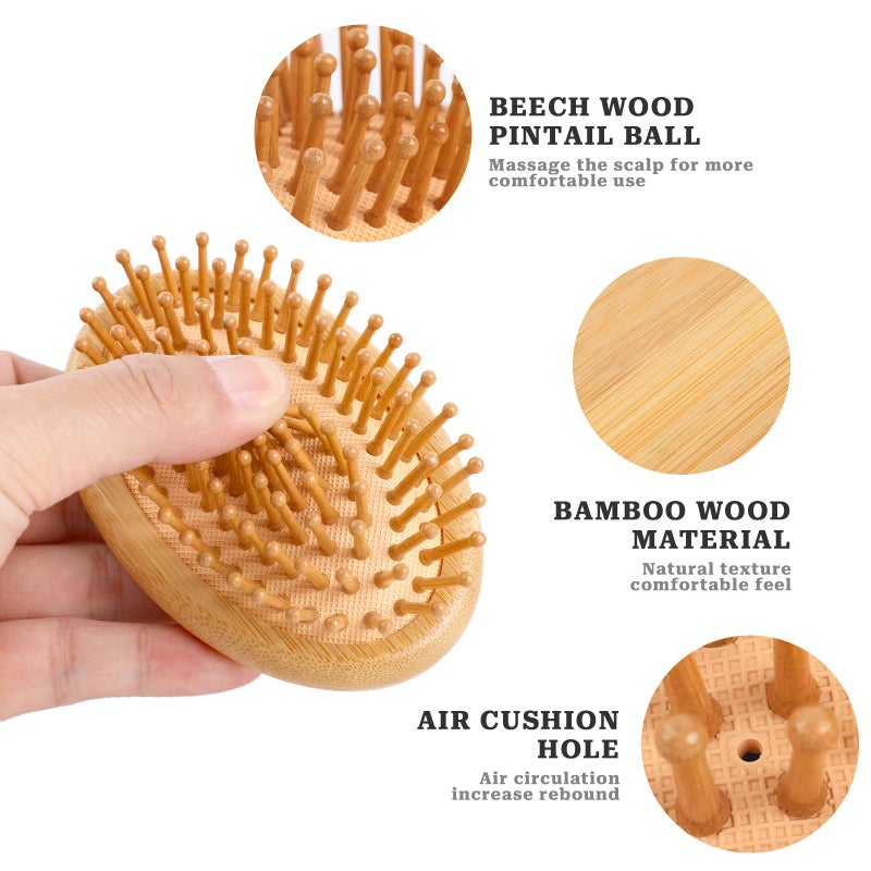 Sliverdew Bamboo Brush for Hair Growth, Natural Wooden Scalp Brush Mini Hair Scalp Massager Bamboo Bristles Detangling Hairbrush for Women, No Handle Design, Anti-Static Round Wood Pins - Image 2