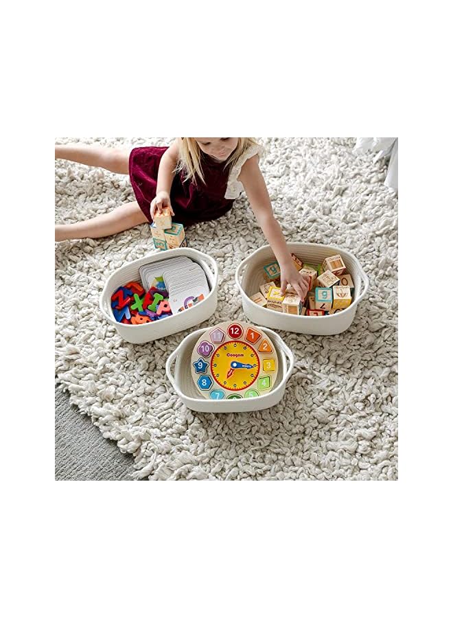 SWIHELP مجموعة سلال تخزين 5 قطع من حبل القطن الطبيعي للسلال المنسوجة لتنظيم سلال التخزين الصغيرة وألعاب الكلاب مع مقبض صندوق ألعاب القط تنظيم الحمام - Image 2