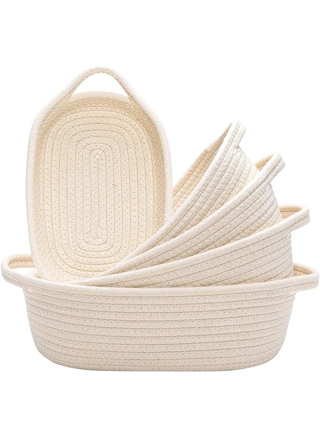 SWIHELP مجموعة سلال تخزين 5 قطع من حبل القطن الطبيعي للسلال المنسوجة لتنظيم سلال التخزين الصغيرة وألعاب الكلاب مع مقبض صندوق ألعاب القط تنظيم الحمام - Image 1